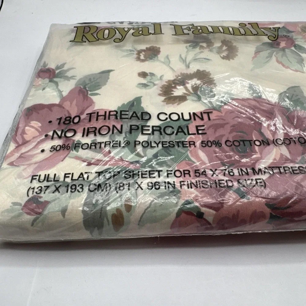 Vintage New Cannon Royal Family Full Flat Sheet Multicolor Floral Made in USA